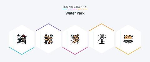 Wasserpark 25 Filledline Icon Pack inklusive . Romantik. Park vektor