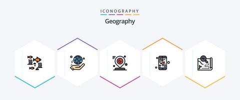 geo grafisk 25 fylld linje ikon packa Inklusive Karta. mobil. värld. märke. stift vektor