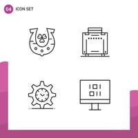 Satz von 4 Vektor-Filledline-Flachfarben auf Raster für Kleeblatt-Zeit-Glück-Reise-Computer-bearbeitbare Vektordesign-Elemente vektor