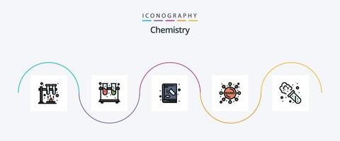 Chemielinie gefülltes flaches 5-Icon-Pack inklusive Labor. Chemie. chemisch. Formel. Chemie vektor