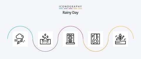Rainy Line 5 Icon Pack inklusive Temperatur. regnerisch. Wasser. hell. Maschine vektor