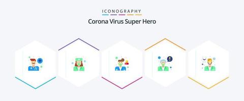 Corona-Virus Superheld 25 Flat Icon Pack inklusive Gesicht. geplanter Termin. Arzt. fragen sie einen arzt. Apotheke vektor