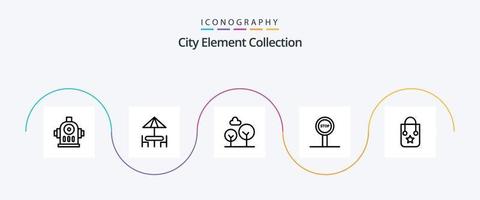 City Element Collection Line 5 Icon Pack inklusive . Aufhören . Tisch. Planke . Baum vektor