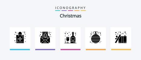 Christmas Glyph 5 Icon Pack inklusive Box. Ornament. Alkohol. Weihnachten. Ball. kreatives Symboldesign vektor