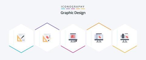 Grafikdesign 25 flaches Icon Pack mit Daten. Rechner. CSS-Design. Layout. Grafikdesign vektor