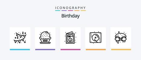 Geburtstagslinie 5 Icon Pack inklusive . Süssigkeit. Schleife. Süss. Foto. kreatives Symboldesign