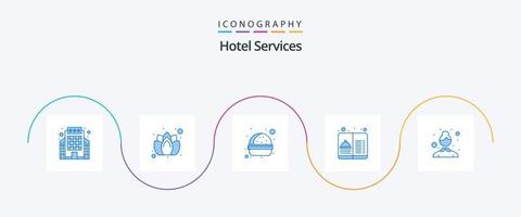 hotelservices blau 5 icon pack inklusive reinigungsservice. reisen. Burger. Service. Hotel vektor