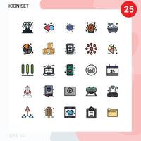 25 universelle, gefüllte Linienfarben für Web- und mobile Anwendungen. Chart Tub Virus Smart Bath editierbare Vektordesign-Elemente vektor