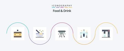mat och dryck platt 5 ikon packa Inklusive firande. alkohol. restaurang. grill. Kafé vektor