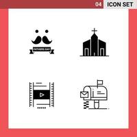 modern uppsättning av 4 fast glyfer pictograph av fira vedio mustasch kyrka filam redigerbar vektor design element