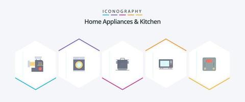 Haushaltsgeräte und Küche 25 Flat Icon Pack inklusive Wiegen. Maschine. Küche. Ofen. Heimat vektor