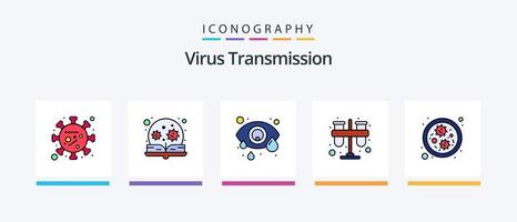 virus överföring linje fylld 5 ikon packa Inklusive nödsituation. vetenskap. hand tvätta. labb. bio. kreativ ikoner design vektor