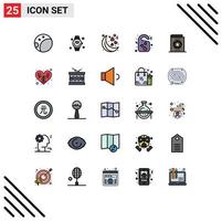 Stock Vector Icon Pack mit 25 Zeilen Zeichen und Symbolen für Halloween Buch Nacht Tür Tag Herz editierbare Vektordesign-Elemente
