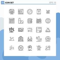 satz von 25 modernen ui symbolen symbole zeichen für smartphone netzwerk benutzerfreundlichkeit internet wireframe editierbare vektordesignelemente vektor