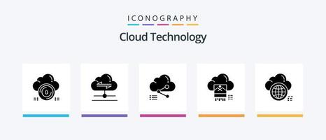 Cloud-Technologie Glyph 5 Icon Pack inklusive Cloud. jpg. Daten. Foto. rechnen. kreatives Symboldesign vektor