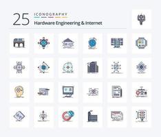 Hardware-Engineering und Internet 25 Zeilen gefülltes Icon-Paket inklusive Internet. Konnektivität. Betrieb. Netzwerk. Haus vektor