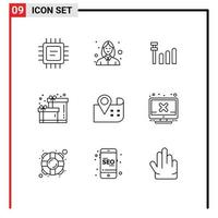 uppsättning av 9 modern ui ikoner symboler tecken för skärm dator signal plats Karta redigerbar vektor design element