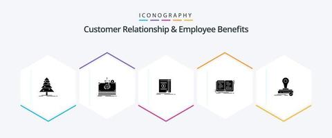 kund relation och anställd fördelar 25 glyf ikon packa Inklusive stämpel. skrivande. bok. berättelse. bok vektor