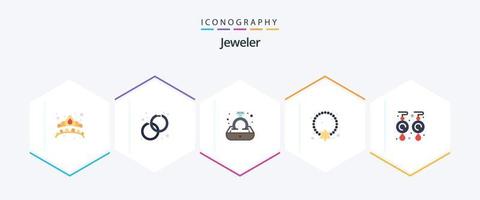 Schmuck 25 Flat Icon Pack inklusive Ohrringe. Ornament. Diamant. Halskette. Schmuck vektor