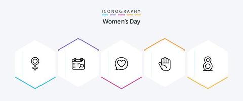 Womens Day 25-Zeilen-Icon-Pack inklusive Tag. Frauen. planen. Herz. Plaudern vektor