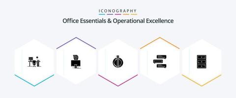 Office Essentials und Operational Excellence 25 Glyphen-Icon-Pack inklusive Vorträge. Bemerkungen. Programmierer. Blasen. Absolvent vektor