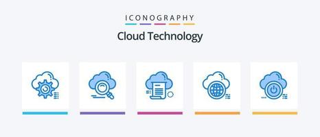 Cloud Technology Blue 5 Icon Pack inklusive Globus. Wolke. online. Rechnen. dokumentieren. kreatives Symboldesign vektor