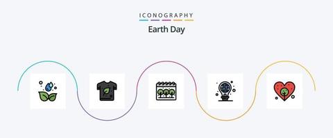 Earth Day Line gefüllt Flat 5 Icon Pack inklusive Tag. die Glühbirne. Shirt. hell. Schutz vektor