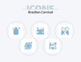 brasilianischer Karneval blau Icon Pack 5 Icon Design. Scheinwerfer. Taschenlampe. Früchte. Erfassung. Fotografie vektor