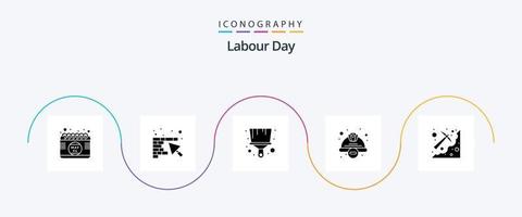 Labor Day Glyph 5 Icon Pack inklusive Graben. Arbeiterhut. Bürste. Sicherheit. Konstruktion vektor