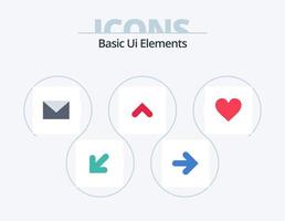 grundläggande ui element platt ikon packa 5 ikon design. hjärta. tecken. SMS. upp. pil vektor