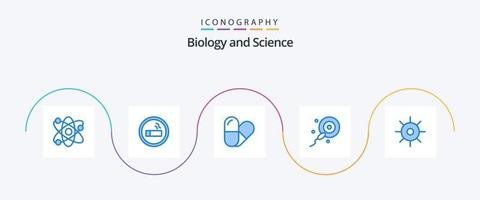 Biologie Blau 5 Icon Pack inklusive. Wissenschaft. Pille. Labor. bio vektor