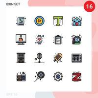 Stock Vector Icon Pack mit 16 Zeilenzeichen und Symbolen für Kontaktkommunikation Text Sicherheitshaus editierbare kreative Vektordesign-Elemente
