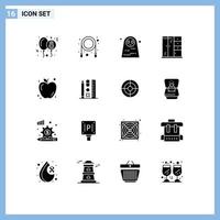 Stock Vector Icon Pack mit 16 Zeilen Zeichen und Symbolen für Pen Food Halloween Charakter Apple Living editierbare Vektordesign-Elemente