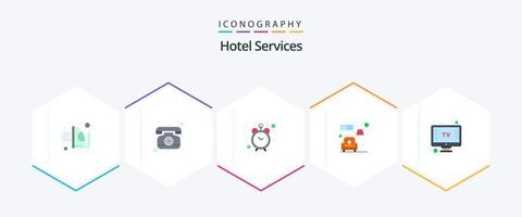 Hotelservices 25 Flat Icon Pack inklusive . Fernseher. Zeit. Fernsehen. Wartezone vektor