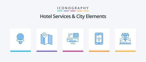 hotelservices und stadtelemente blau 5 icon pack inklusive juwel. brillant. Klimaanlage. W-lan. Zeichen. kreatives Symboldesign vektor