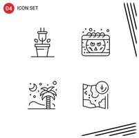 4 kreative Symbole moderne Zeichen und Symbole von Plug-Natur-Kalender-Smiley-Kokos-editierbaren Vektordesign-Elementen vektor