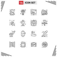 Aktienvektor-Icon-Pack mit 16 Zeilenzeichen und Symbolen für die Lieferung von bearbeitbaren Vektordesign-Elementen für den Datentransport von Feuerwerksfahrzeugen vektor