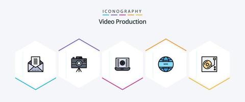 video produktion 25 fylld linje ikon packa Inklusive internationell Nyheter. global kommunikation. professionell kamera. Kolla på video. spela knapp vektor