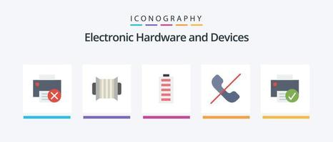 enheter platt 5 ikon packa Inklusive telefon. förneka. musik. ringa upp. energi. kreativ ikoner design vektor