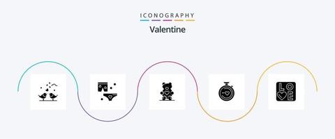 Valentine Glyph 5 Icon Pack mit Herzen. Tag. Liebe. Valentinsgrüße. Hochzeit vektor