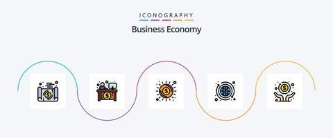 ekonomi linje fylld platt 5 ikon packa Inklusive ekonomisk. utbyta. kassör. ekonomi. glans vektor