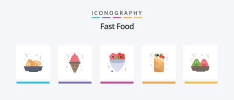 Fast-Food-Flat-5-Icon-Pack inklusive. Lebensmittel. Lebensmittel. Lebensmittel. Getränk. kreatives Symboldesign vektor