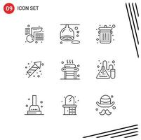 Stock Vector Icon Pack mit 9 Zeilenzeichen und Symbolen für Entspannungsbett löschen Feiertag Festlichkeit editierbare Vektordesign-Elemente