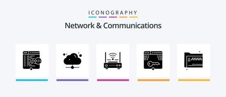 nätverk och kommunikation glyf 5 ikon packa Inklusive form. nyckel. uppkopplad. säkra. internet. kreativ ikoner design vektor