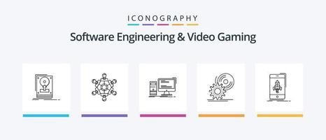 Software-Engineering und Videospiele Line 5 Icon Pack inklusive Verzeichnis. Archiv. Sprache. Spiel. dlc. kreatives Symboldesign vektor