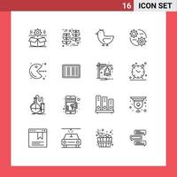 16-Benutzeroberflächen-Gliederungspaket mit modernen Zeichen und Symbolen von Pacman-Getriebe-Weizen, die im Frühling editierbare Vektordesign-Elemente setzen vektor