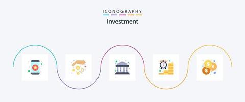 Investment Flat 5 Icon Pack inklusive Investition. Budget. kommerziell. Geld. Münzen vektor