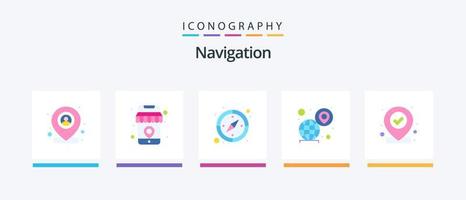 Navigation Flat 5 Icon Pack inklusive Standort. Karte. Stift. Lage. weltweit. kreatives Symboldesign vektor