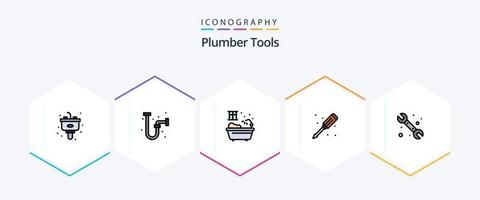 rörmokare 25 fylld linje ikon packa Inklusive VVS. mekanisk. badrum. skruvmejsel. rörmokare vektor