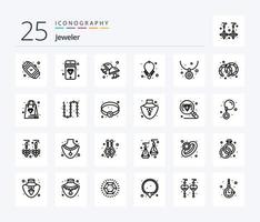 Schmuck-Icon-Pack mit 25 Linien, einschließlich Creolen. Halskette. Manschette. Schmuck. Zubehör vektor